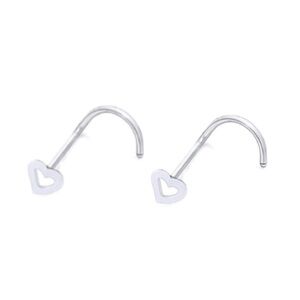 2pc 316L Surgical Stainless Steel Heart Outline Corkscrew Nose Studs